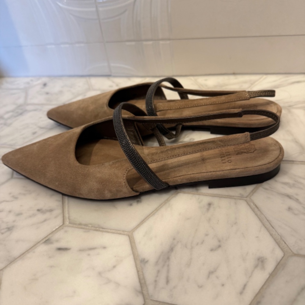 Brunello Cucinelli Suede Ballet Slingbacks